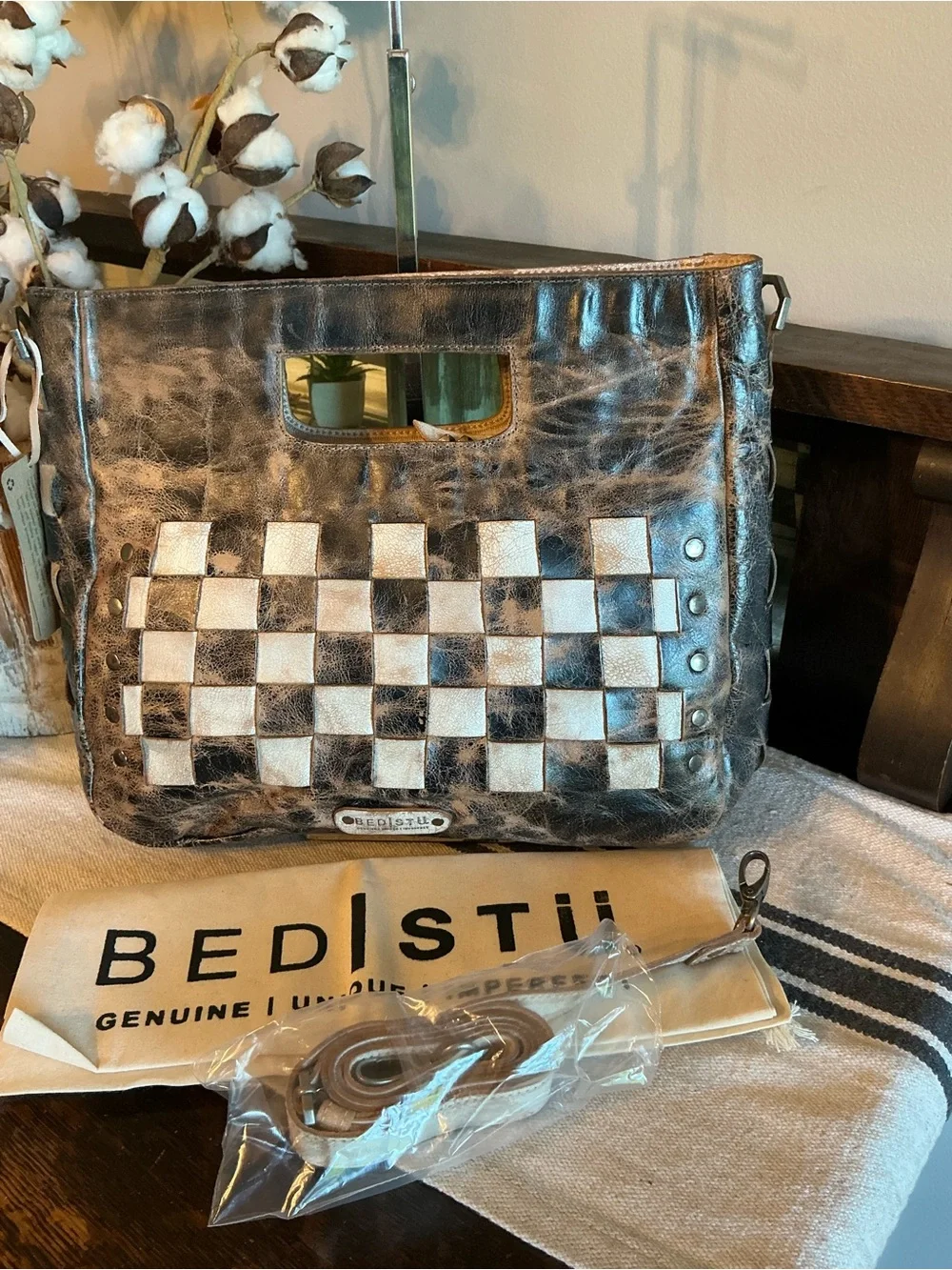 NWT Bed Stu Orchid Satchel Handbag Crossbody Bag Black Lux Nectar Lux MSRP $280